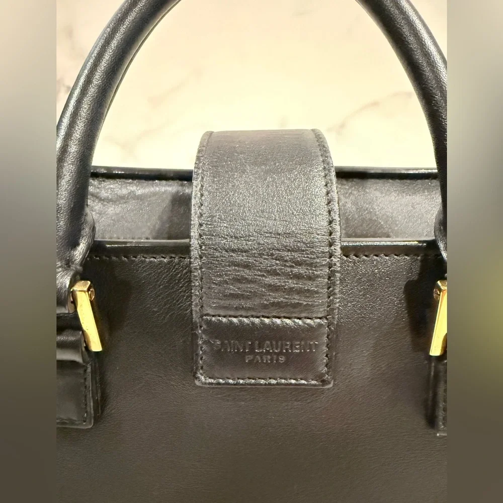 Yves Saint Laurent Black Leather Top-Handle Bag with Gold Hardware